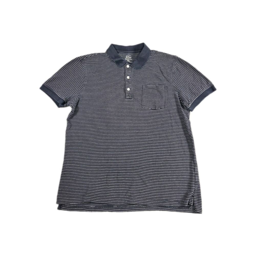 J.Crew Stretch Pique Polo Shirt Men's Size L Slim Navy Blue White Striped Pocket